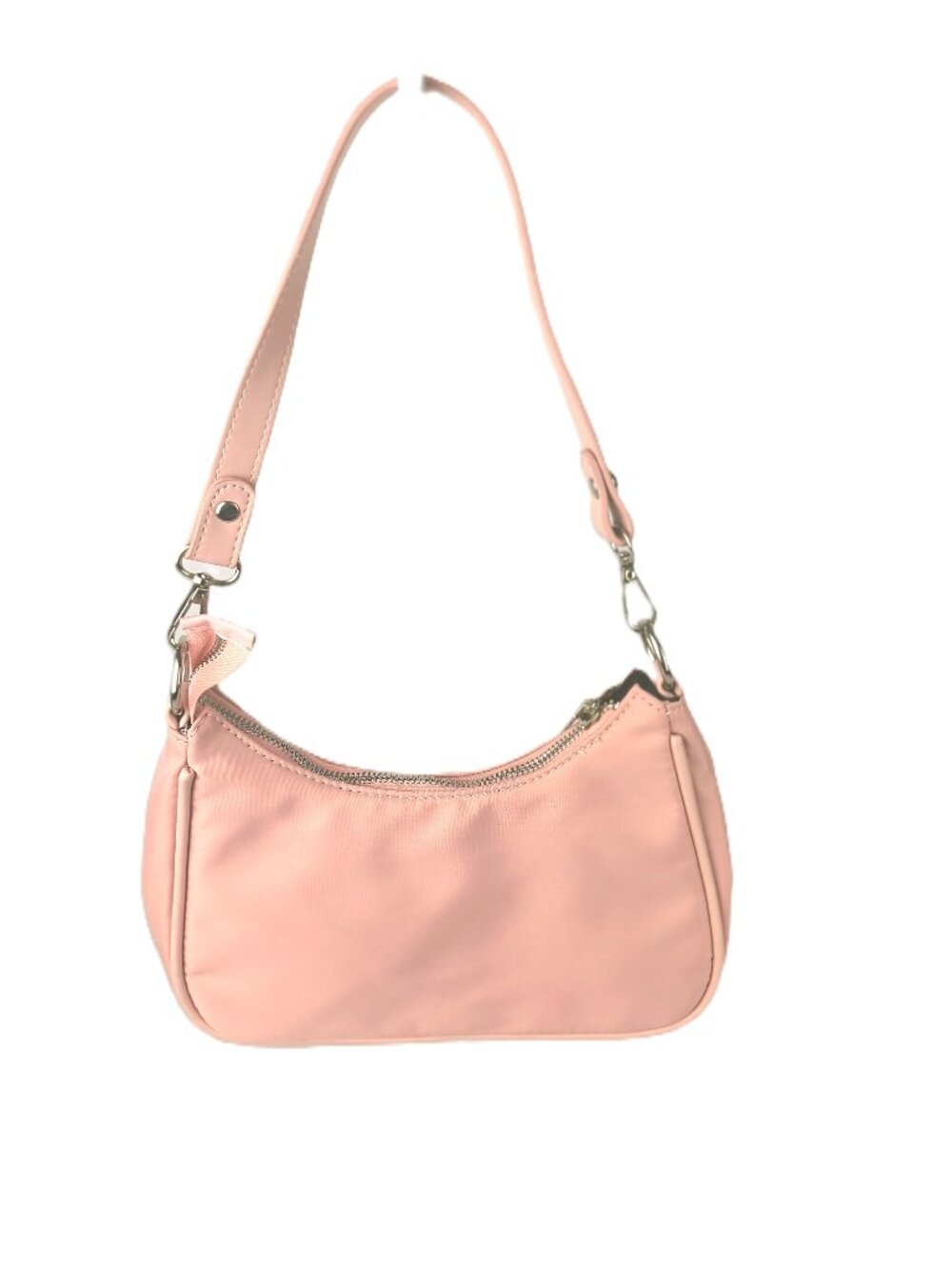 Y2K Pastel Baby Pink Nylon Mini Shoulder Bag Baguette Purse